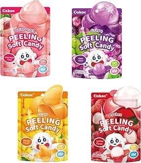 COKOC Peelable Gummies Variety Pack – 4 Fruit Flavors（Mango,Grape,Peach,Lychee) Fruit Candy Treats, 10.58oz(300g),Individually Wrapped,Easter Candy Bag
