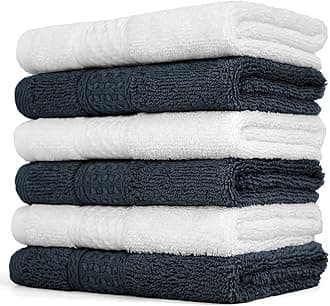 Cleanbear Hand Towel Washcloth Sets,100% Cotton, High Absorbent, for Home, Outdoor and Travel Use Washcloths - White & Dark Gray Multi CL-WCDGW