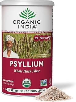 ORGANIC INDIAPsyllium Herbal Powder - Whole Husk Fiber, Healthy Elimination, Keto Friendly, Vegan, Gluten-Free, USDA Certified Organic, Non-GMO, Soluble & Insoluble Fiber Source - 12 oz Canister