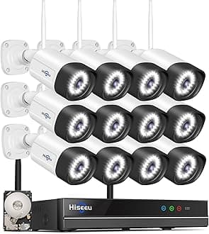 Hiseeu 5MP Wireless Security Camera System with 12 Outdoor Cameras, 16CH WiFi NVR, Color Night Vision, Spotlight & Siren, 2-Way Audio, 3TB Hard Drive, 24/7 Recording, Home Surveillance Kit
