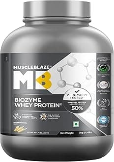 MuscleBlaze Biozyme Whey Isolate & Concentrate | Informed Choice Uk, Labdoor Usa Certified & Usa Patent-Published Enhanced Absorption Formula | (Kesar Kulfi, 2 Kg / 4.4 Lb)