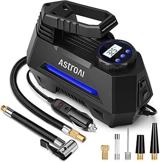 AstroAI Tire Inflator Portable Air Compressor Air Pump for Car Tires-Car Accessories, 9.8Ft Cord-12V DC-Powered Auto Pump with Digital Pressure Gauge, Emergency LED Light for Bicycle, Balloons, Blue