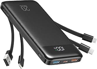 20000mAh Power Bank with 4 Built-in Cables, 22.5W Fast Charging Portable Charger for iPhone, Android, iPad, No Extra Cords Needed for Travel, Work, Emergency