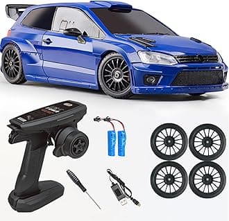 LDRC 2801 1/28 Mini RC Drift Car GTR 2.4GHz 4WD RTR with 4PCS Drift Tires Racing Radio Control Cars (Blue)