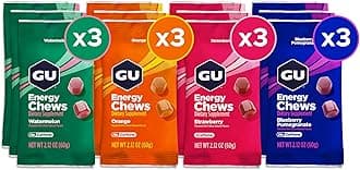 GU Energy Chews Gummies with Electrolytes, 12 Bags (24 Servings Total) (Assorted)