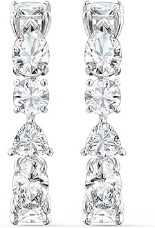 Swarovski Tennis Deluxe hoop earrings, Mixed cuts, White, Rhodium plated