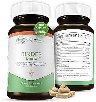 Binder Blend - Toxin Binder Supplement, Detox Capsules for a Healthy Gut - 180 Capsules - 90 Servings - 960mg Activated Charcoal & 480mg Organic Chlorella - Bloating Relief - Bentonite Clay