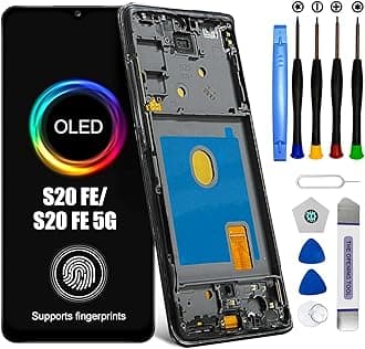 for Samsung Galaxy S20 FE/S20 FE 5G Screen Replacement Kit Black with Frame- AMOLED LCD Display Touch Screen Digitizer - SM-G781U1/DS G781A G781W G781V - 6.5 inch (Support Fingerprint Function)