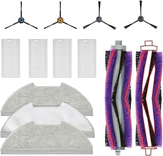 Replacement Parts for Eureka E10s Accessories Fit Compatible with Eureka E10s Robot Vacuum Cleaner,1 Main Brush, 6 Bristle Brush Strips,6 Side Brush,4 Hepa Filters,3 Mop Pads