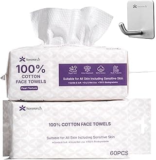 100% Cotton Disposable Face Towels 120 Count, Soft Cotton Tissue for Sensitive Skin, Makeup Remover Dry Wipes, Lint Free Facial Cleansing Cloths for Baby & Adult, Hanging Bag