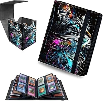 Watercolor Cat 4 Pocket Trading Cards Album + MTG Commander Deck Box, Trading Card Binder Holder with 160 Card Protector, Expandable PU Card Book Collectable Board Game Magic Card Binder