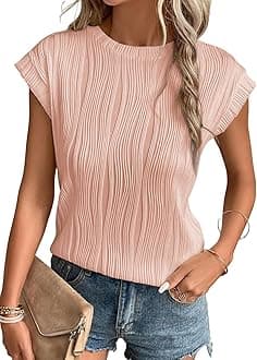 EVALESSWomens Short Sleeve Textured Tops Crewneck Knit Solid Loose Casual Basic T Shirts Tee Blouses