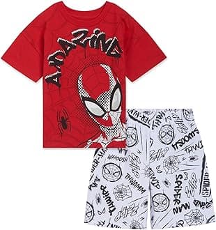 Marvel Spider-Man T-Shirt and French Terry Shorts Outfit Set Toddler to Big Kid Sizes (2T - 10-12)