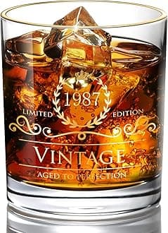 1987 34th Birthday/ for Men/Dad/Son, Vintage Unfading 24K Gold Hand Crafted Old Fashioned Whiskey Gl, Perfect for Gift and Home Use - 10 oz Bourbon Scotch, Party Decorations
