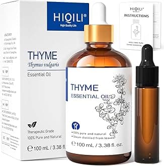 HIQILI 3.38 Fl Oz Thyme Essential Oil, 100% Pure Undiluted for Hair, Skin, Diffuser, Aromatherapy, Includes 10ML Travel Bottle - 100ML
