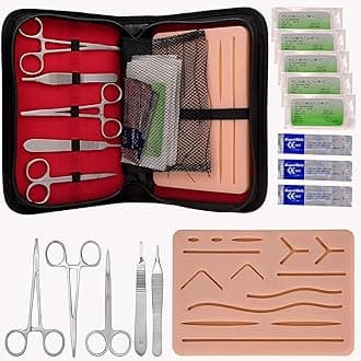 Generic Asian Scientific Precision Suture Practice Kit, Comprehensive 17-Piece Set with Durable Large Suturing Pad, Pre-Cut Wounds, Instruments for Medical Students and Practitioners