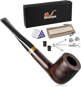 Ebony Straight Tobacco Pipe – Handmade Wooden Pipe with Classic Design, Cleaning Set & Travel Pouch – Portable Gift for Gentleman, Vintage Office Accessory