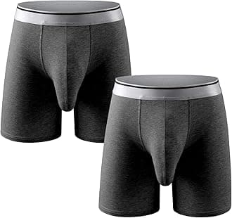 Ouruikia Men's Underwear Cotton Boxer Briefs Long Leg Boxer Brief Shorts No Ride Up Boxers with Separate Pouch