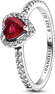 Timeless Sterling Silver Heart Ring with Cherry Red Anniversary Crystal and Clear Cubic Zirconia