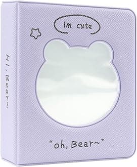 KASTWAVE 3 inch Mini Photo Album Kpop Photocard Binder, Kpop Photo Card Id Holder Book with 36 Pockets(Purple Hollow Bear)