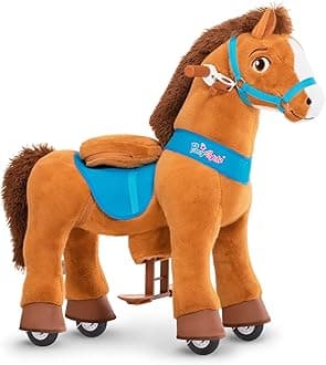 Pony Cycle Riding Toy Ride on Toys Horse Rocking Horse, Size 4 for Age 4-7, Pony Rider Spirit Horse Toys No Battery or Electricity, Plush Animal Giddy up Riding Horse Toys Brown E437