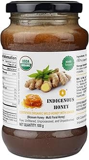Raw Organic Honey with infused Ginger NMR Tested NPOP Organic Certified Pure Natural Unprocessed Sugar free Honey Immunity Booster- 530 g Glass Jar