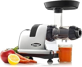 Cold Press Juicer Machine, All-in-One Nutrition System for Vegetable and Fruit Juice, Nut Butter, Baby Food, Pasta and Sorbets, Triple-Stage 80-RPM Slow Masticating Juicer, 200-Watts, Chrome