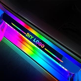 Custom Wireless LED Car Door Sill Lights, High Bright & Sensitive Colorful 7 Color 28 Modes Auto-Sensing Waterproof Car Sill Light Plate, Car LED Doorsill Lights
