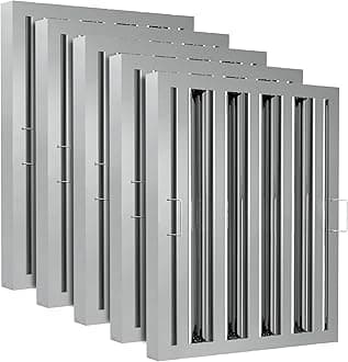Stainless Steel Commercial Kitchen Hood Filter, Range Hood Baffle Grease Filter for Restaurant Exhaust Hoods, UL Listed, 19.5W x 15.5H Inch 4 Grooves Hood Filters（5 Pack）