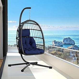 CHABATREE Egg Chair with Stand,Patio Rattan Wicker Hanging Swing Egg Chair Hammock Chair for Bedroom Porch Garden,Thickened Aluminum Alloy Steel Frame and UV Resistant Cushion,350LBS Capacity