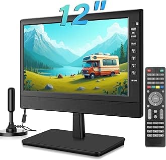 Jexiop 12”Portable Flat Screen TV,Small TV with Digital Tuner-HDMI-USB-Headphone Jack-AC/DC-12V Input-Use Kitchen-Caravan and Monitor