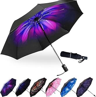 Compact Travel Umbrella, 44" Canopy, Automatic Open/Close Windproof Umbrella, 210T Pongee, 8-Rib Fiberglass, Travel Size Mini, Portable Rain/Sun Umbrellas UPF 50+ with Cover