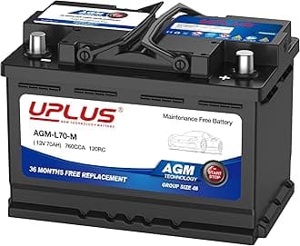 UPLUS Car Battery, 12V Maintenance Free Automotive Battery AGM-L70-M
