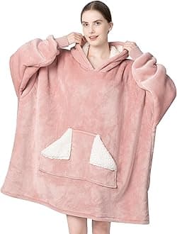 Touchat Wearable Blanket Hoodie, Oversized Sherpa Blanket Sweatshirt with Hood Pocket and Sleeves, Super Soft Warm Plush Hooded Blanket for Adult Women Men, One Size Fits All (Pink)