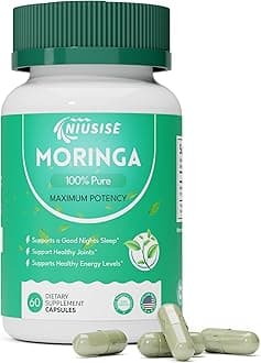 Moringa Powder Capsules, Organic Supplement 800mg Green Superfood from Moringa Leaf, Super Supplement Supports for Energy, Gut & Skin Health, Essential Vitamins, Vegan - 60 Capsules