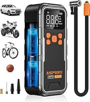 AsperX Tire Inflator Portable Air Compressor, 150PSI Cordless Air Pump for Car Tires, 3X Faster Air inflator Tire Pump with Digital Pressure Gauge and Emergency LED Light for Motorcycle Bike Ball Car