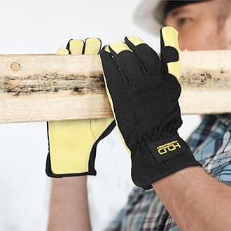 HANDLANDY Men Leather Gardening Gloves, Utility Work Gloves for Garden & Building Work, Dexterity & Breathable Construction Gloves (Beige-Black, S)