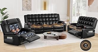 Recliner Sofa, Reclining Sofa 3 Seater Couch, 1 Loveseat Recliner with Removable Console USB, Reclining Couch with Cup Holder with 2 Layers Cushion, 1 Manual RV PU Recling Chair