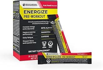 - Energize Pre Workout Powder - Beta-Alanine, Quercetin & Low-Dose Caffeine Formula for Enhanced Energy & Focus, Increase Energy & Endurance Supplement, Fruit Punch, 20 Sticks