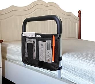 Bed Rails for Elderly Adults Safety with Adjustable Heights Storage Pocket Assist Support Side Railings for Seniors Citizens Slides Under Mattressbed Cane Bed Guard Bed Handles Bars (Grey)