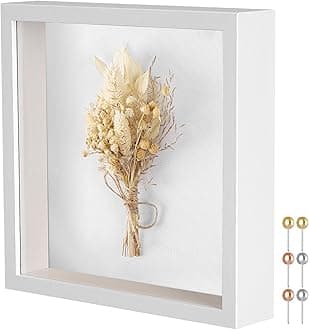 Califortree 8x8 Shadow Box Frame with Soft Linen Back - Metal Push Pins Included, Memory Box Display Case for Memorabilia Flower Awards Medals Wedding Photos, White