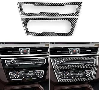 Real 3K Black Carbon Fiber Car Dash Central Air Conditioner Climate/CD Player Control Panel Set Sticker Auto Interior Accessories Compatible with BMW X1 F48 F49 2016-2022/X2 F39 2018-2022