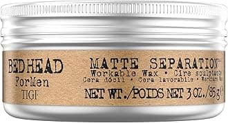 Bed Head For Men by TIGI - Matte Separation Workable Wax - Professional Firm Hold Hair Wax - Hair Styling Product Formulated With Beeswax - For Short to Medium Hair - 85g