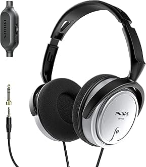 Over Ear Wired Stereo Headphones for Podcasts, Studio Monitoring and Recording Headset for Computer, Keyboard and Guitar with 6.3 mm (1/4") Add On Adapter- Silver