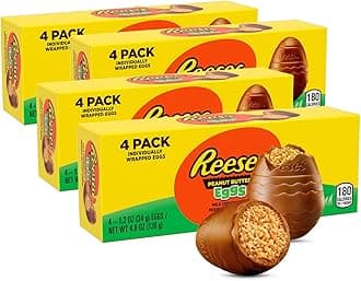 Reese Creme Eggs Easter Candy 4 Pack - Milk Chocolate Peanut Butter Eggs Individually Wrapped Easter Candy For Parties, Egg Hunt, Snacks & Treats - 16 Large 1.2oz Eggs
