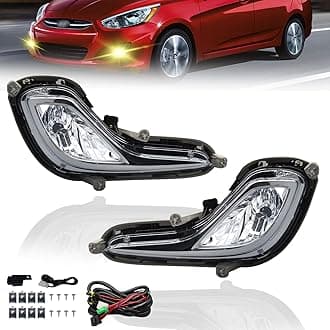Fog Lights Fit For 2012-2017 Hyundai Accent Pair Fog Lights Bumper Lamps Full Kit with Switch and Harness (Clear Lens)
