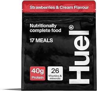 Black Edition High Protein Complete Meal Replacement, 17 Meals, Strawberries & Cream Flavour, 40g of Protein Per Serving, Ready Meals, Vegan Protein Powder, Gluten-Free, Non-GMO