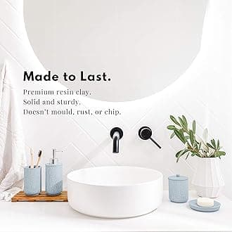 VIRTUNE Pastel Blue Bathroom Accessories Set. Blue Bathroom Set. Blue Bathroom Decor. Accesorios para Baños. New Apartment Essentials. Blue Toothbrush Holder and Soap Dispenser.