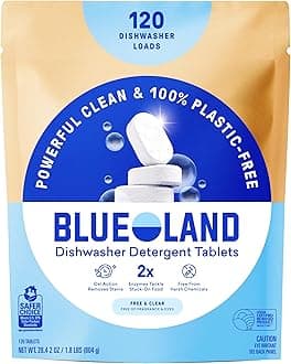 100% Plastic-Free Dishwasher Detergent Tablets, 120 Count, Free & Clear, Eco-Friendly Dishwashing Pods, Natural, USDA Certified biobased