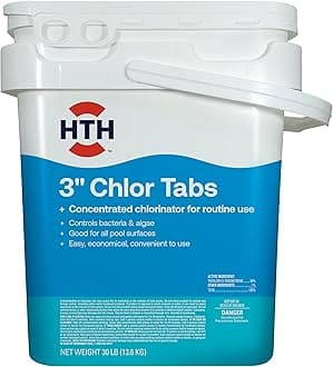 HTH 42061 Pool Care 3" Chlorine Tabs, Individually Wrapped Tablets - Concentrated Chlorinator for Routine Use, Controls Bacteria & Algae, Good for All Pool Surfaces, 30 lb